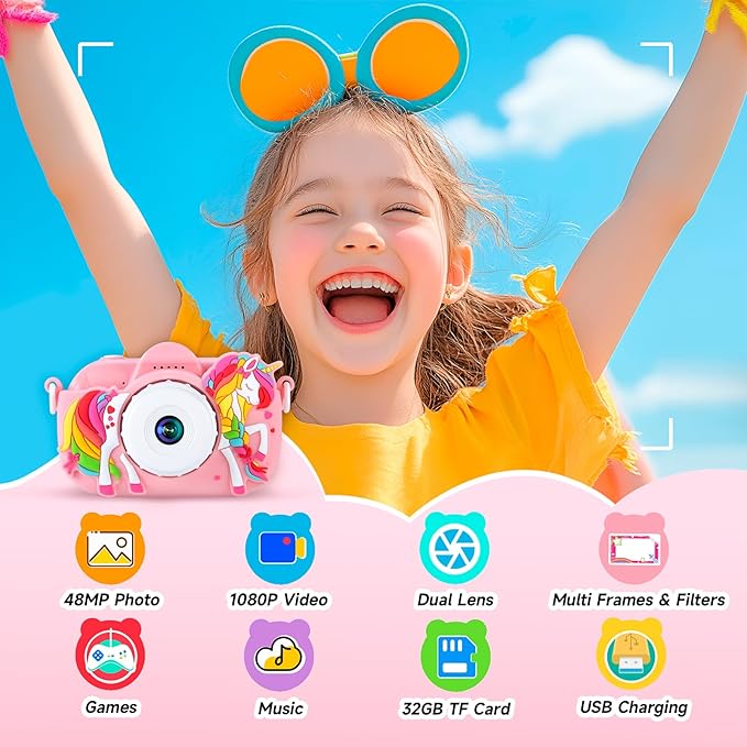 Kids Camera for Girls Ages 3-8, Toddler Camera with 1080P Video and 32GB SD Card, Cute Digital Camera for Kids for 4 Year Old Girl