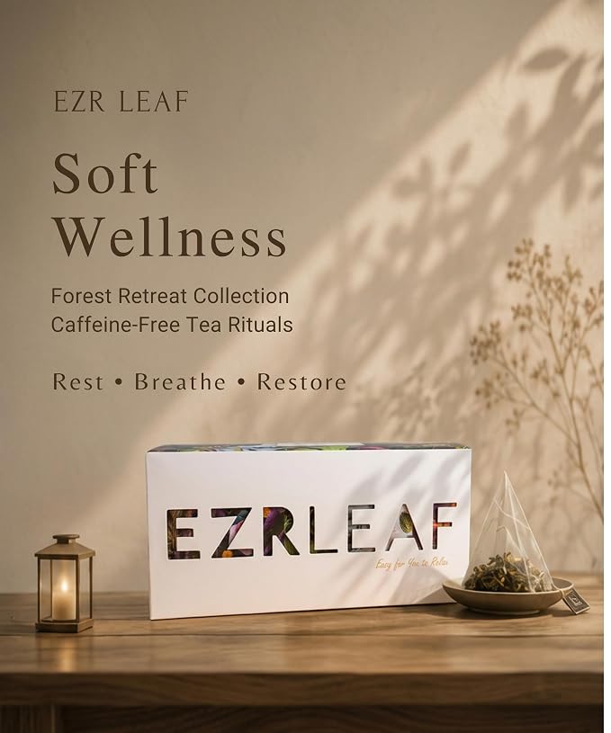 EZR LEAF Soft Wellness-Pura Caffeine-Free Herbal Tea Collection, 22ct Pyramid Tea Bags, Floral & Fruit Tea Gift Set with Lemon Verbena, Chamomile Mint, Dreamland & Roselle, Bedtime Tea Variety Gift Set, Premium Pyramid Tea Bags, Herbal Tea Gift Set