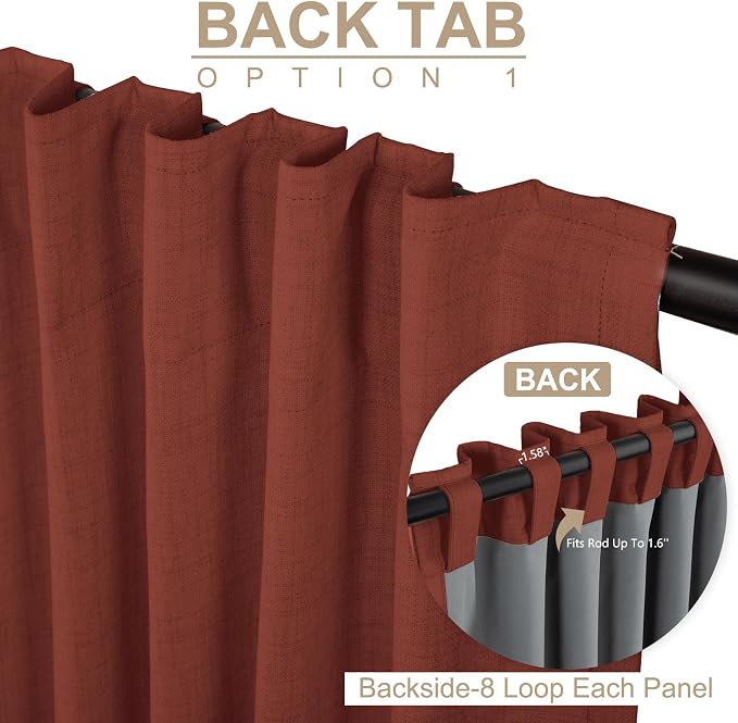 100% Blackout Shield Linen Blackout Curtains for Bedroom 72 Inches Long, Back Tab/Rod Pocket Living Room Drapes, Thermal Insulated Blackout Curtains 2 Panels Set, 50" W x 72" L, Terracotta