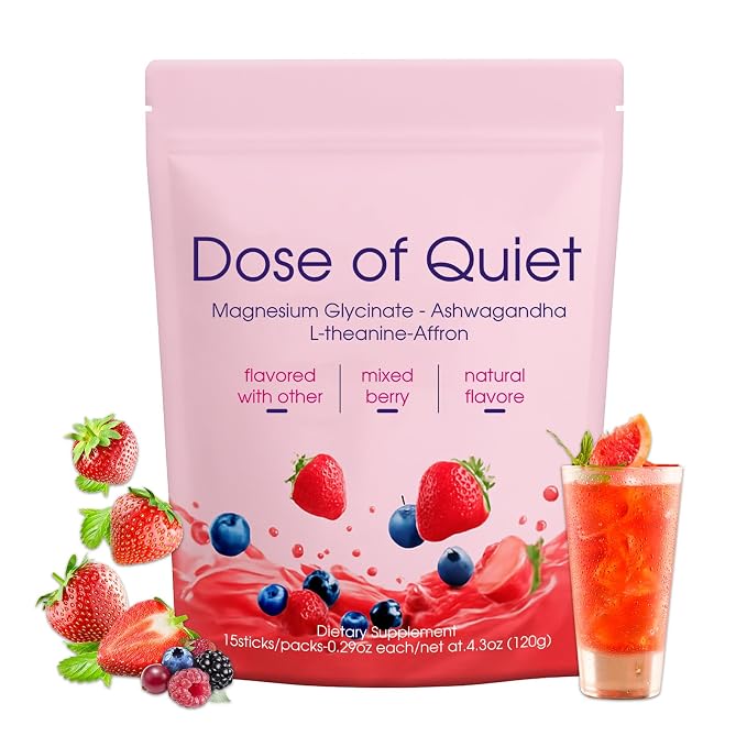 Dose Of Quiet Calming Drink Mix – Relaxing Beverage Powder with L-Theanine, Saffron, Magnesium Glycinate & Ashwagandha, Supports Relaxation & Restful Nights (1)