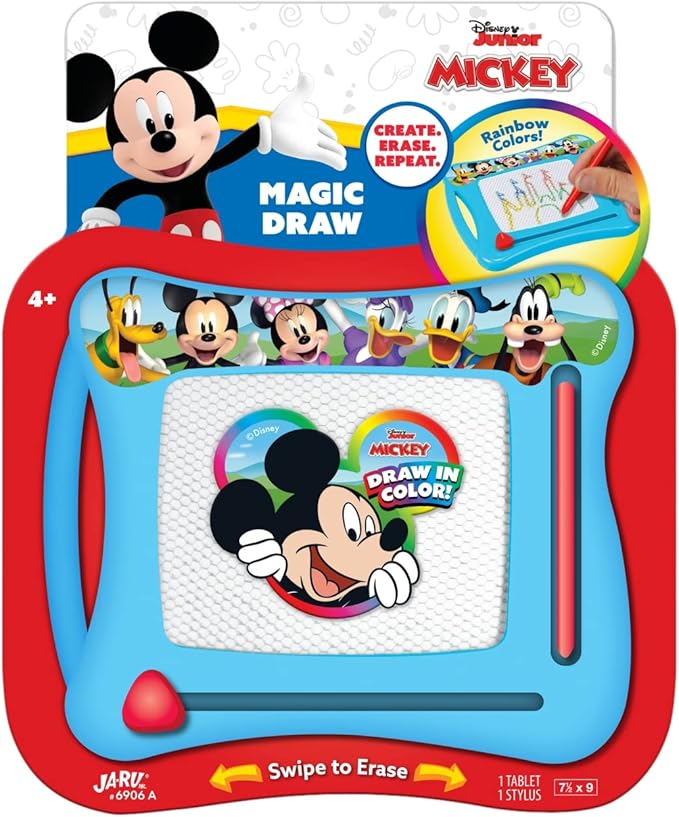 JA-RU Disney Mickey Mouse Magic Magnetic Drawing Board (1 Toy) Draw, Sketch & Doodle Tablet for Kids, Boys & Girls. Car Trip Game & Activity Travel Toys. Mess-Free Educational Learning Pad. A-6906-1s
