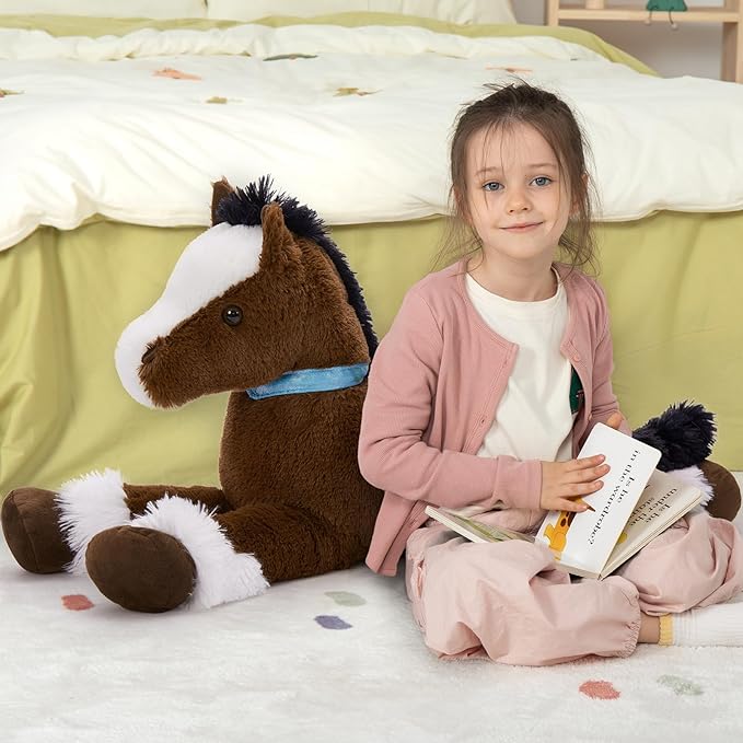 MaoGoLan Large Horse Stuffed Animal for Boy, Big Horse Plush Toy for Girl, Ridable Stuffy Pony for Kids, Coffee Stuffed Pony Plush Pillow for Baby Shower or Birthday Party Favor Gifts, 33 inches