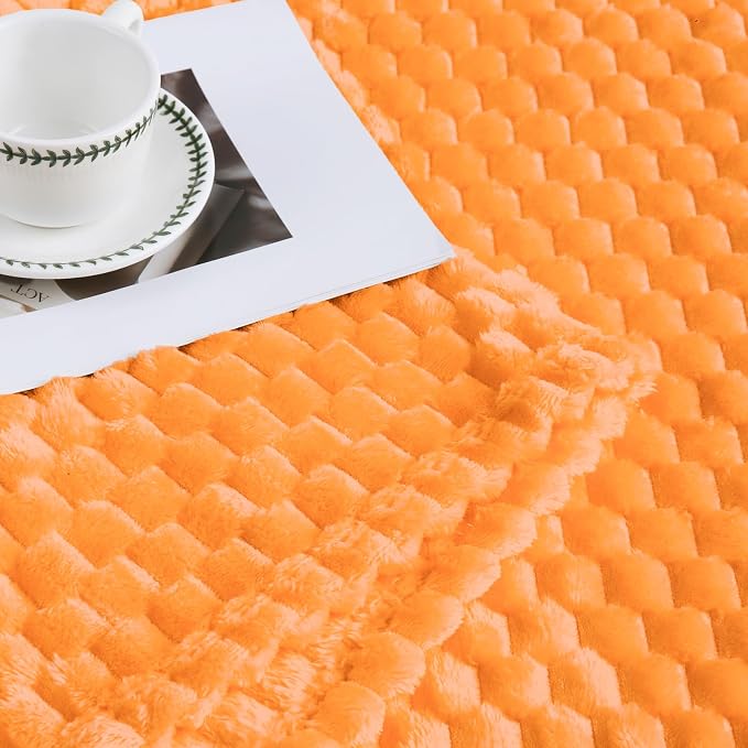 Bnuitland Soft Flannel Throw Blanket(50X70 inches), 3D Jacquard Fluffy Lightweight Fleece Throw Blanket for Couch,Sofa,Bed, 300 GSM Super Cozy Warm for All Season Home Decor,Light Orange
