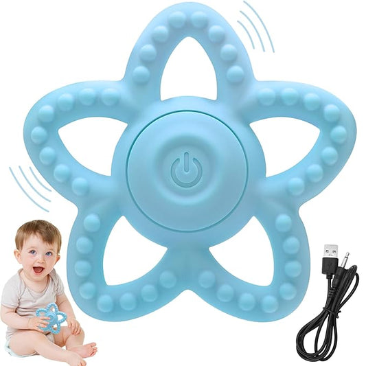 Wacipeck Vibrating Teether for Babies 6-18 Months，Sensory Toys for Kids with Autism Oral Motor Therapy ，3 Speed Vibration Baby Teething Relief，Toddler Travel Essential & 1-2 Year Old Boy Girl Gift