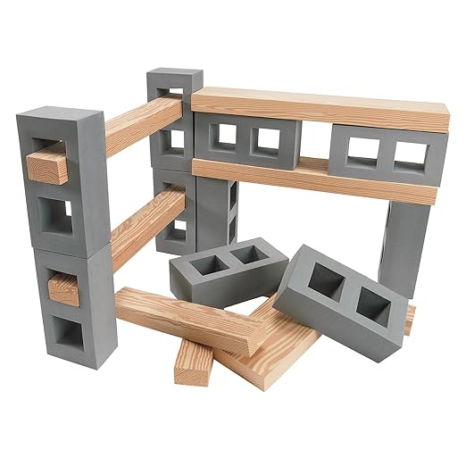 Excellerations 8 x 4 x 2-1/2 inches Indoor/Outdoor Realistic Jumbo Foam Masonry Bricks and Foam Wood Planks, Set of 44, Preschool Educational Toy, Supports STEM, Ages 2 Years and Up