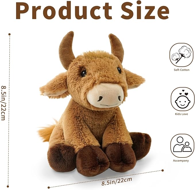 Bull Stuffed Animal Toys, 8.5 Inch Soft and Cuddly Bull Plush Animals Toy, Cute and Realistic Stuffed Animals Gifts for Boys and Girls Soft Toy for Kids