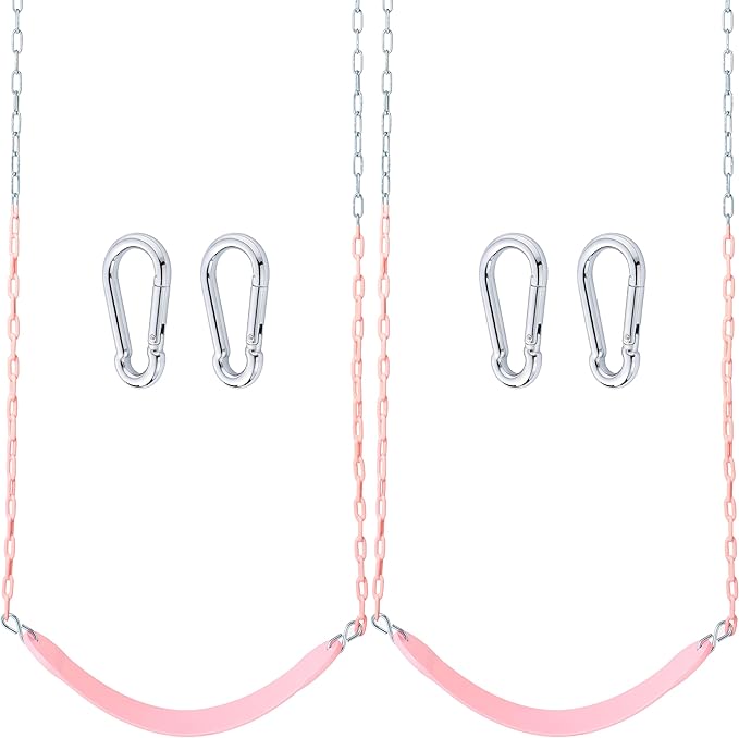 TURFEE 2 Pack Pink Swing Seats Heavy Duty with 66" Chain, Swing Set Accessories Replacement with Snap Hooks for Kids Outdoor Play, Trees, Playground(Sakura Pink)