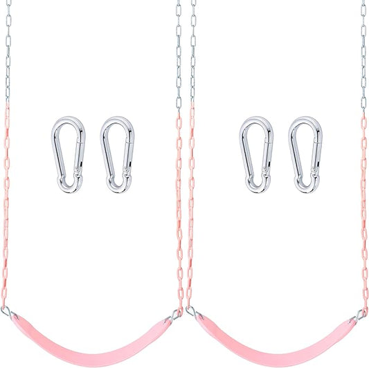 TURFEE 2 Pack Pink Swing Seats Heavy Duty with 66" Chain, Swing Set Accessories Replacement with Snap Hooks for Kids Outdoor Play, Trees, Playground(Sakura Pink)