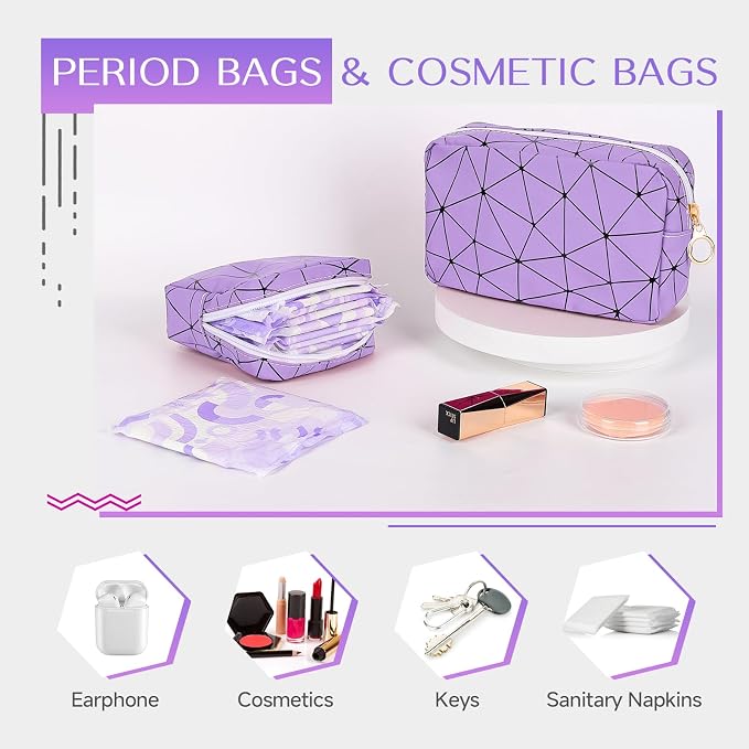 Likesing Period Bag for Teen Girls, Leather Sanitary Napkin Storage Bag, Portable Menstrual Pad Bag Period Pads Pouch, Small Make Up Bags