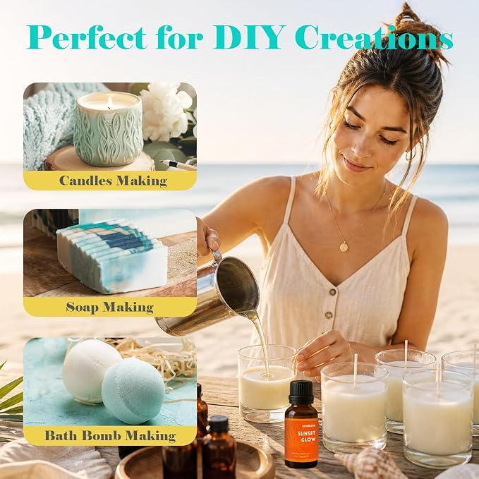 AmaKane Sunset Glow Fragrance Oil, Beach Essential Oil for Diffuser, Summer Fragrance Oil for Candle Making, DIY Soap Making Scents, Diffuser Oils for Home, Aromatherapy Oils, 30ml