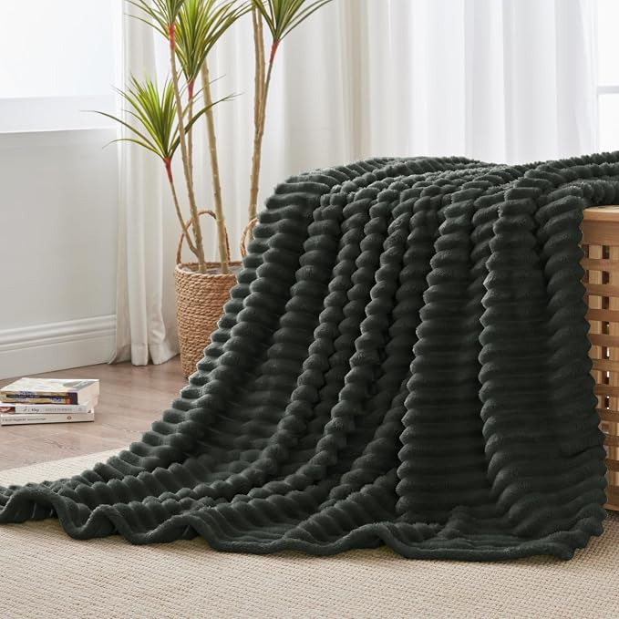 BEDELITE Ribbed Twin Blanket for Couch & Bed, Charcoal Grey, 60"x80" | Ultra-Soft Plush Fleece, Cozy, Warm Yet Lightweight, Ribbed Texture, Home Decor, Machine Washable, Giftable, All-Season Use