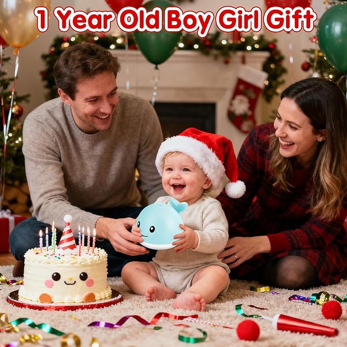 Baby Boy Bath Toys, Valentines Day Gifts for Babies 1 Year Old Boy Gifts, Toddler Bath Toys for Kids Ages 1-3, Light Up Whale Bath Toy Sprinkler Baby Toys 6-12-18 Months, Bathtub Fountain Toy