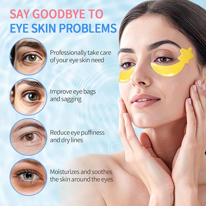30 Pairs Under Eye Patches,Tri-color Star Under Eye Mask Patches for Sleepover Party,Cooling Eye Patches for Puffy Eyes and Dark Circles,Blueberry+Watermelon+24K Gold Hydrogel Overnight Eye Patches