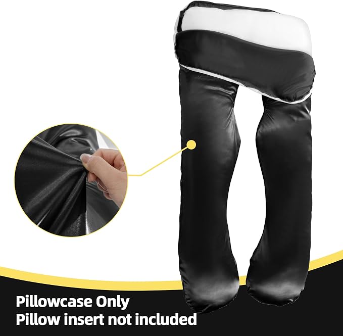 BALAPET Silky Satin Pregnancy Pillow Cover (ONLY Pillowcase), U Shaped Luxurious Smooth Maternity Pillow Cover, Soft & Breathable Large Pillow Protector with Hidden Zip for Side Sleeper, Black