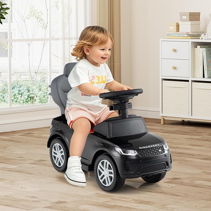 Costzon Push Car for Toddlers, 3 in 1 Land Rover Discovery Stroller Sliding Walking Car with Handle, Horn Sound, Underneath Storage, Armrest Guardrail, Foot-to-Floor Ride On Toy for Boys Girls (Black)