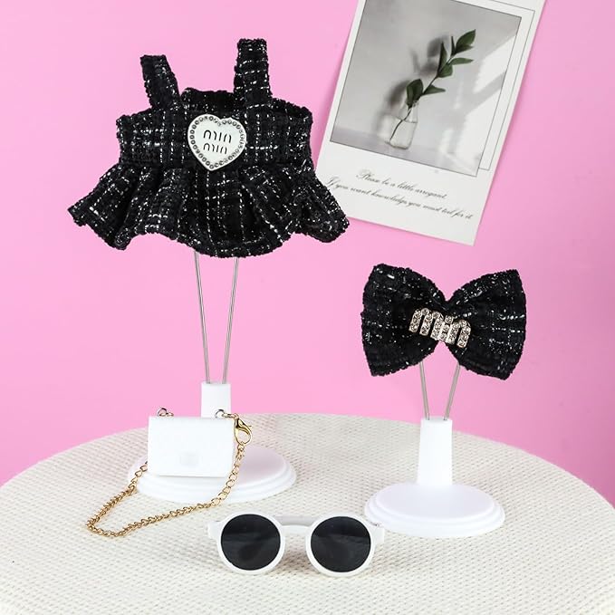 Doll Clothes 17cm Black Outfits Dolls Elegant Black Dress Hair Clips Glasses and Bag Exquisite Clothes Accessories Compatible with Doll (Style 3)