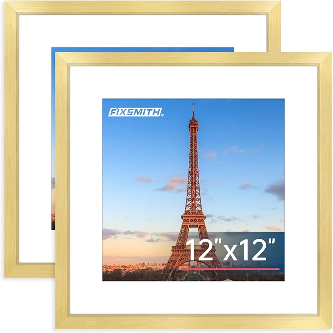 12x12 Picture Frame Gold Set of 2, Photo Frame with HD Plexiglass, Display Pictures 8x8 with Mat or 11x17 Without Mat, Gold Picture Frames Collage Wall Decor, Gallary Wall Frame