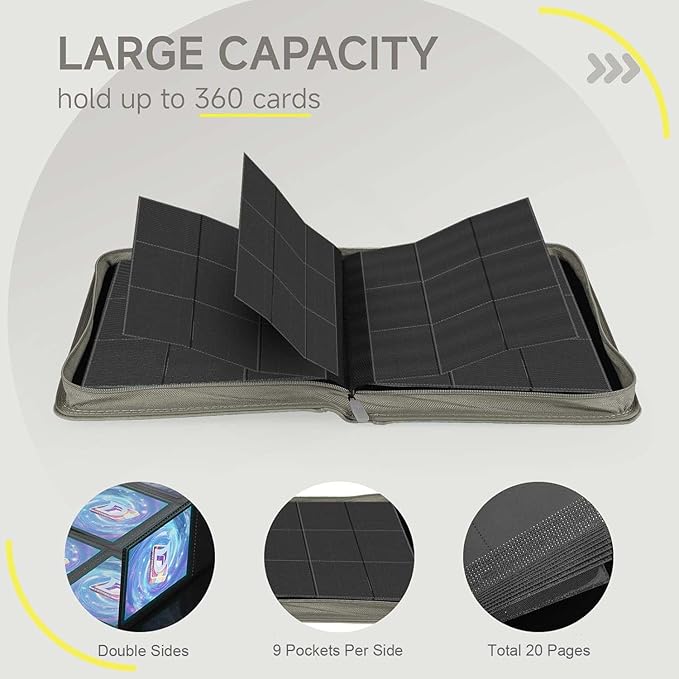 9 Pocket Card Binder,360 Pockets Trading Card Binder,Double Sided Pocket Collection Binder,Card Folder for MTG,TCG,Game Cards,Sport Cards,Grey