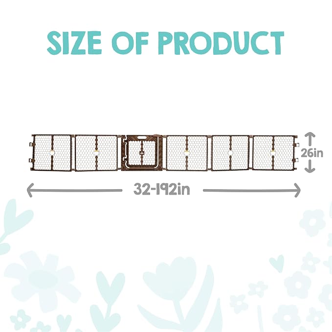 Regalo Safety 192” Super Wide 2-in-1 Baby Gate & Play Yard with Door, Adjustable 6-Panel Plastic Safety Gate for Doorways & Large Openings, Hardware Mounted Baby & Pet Gate, Brown