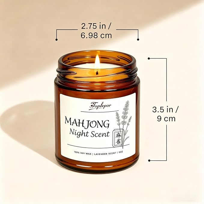 Lavender Candle - Soy Wax Stress Relief & Meditation, 45hr Soot-Free Burn Mahjong Night Scent Candle, 9oz