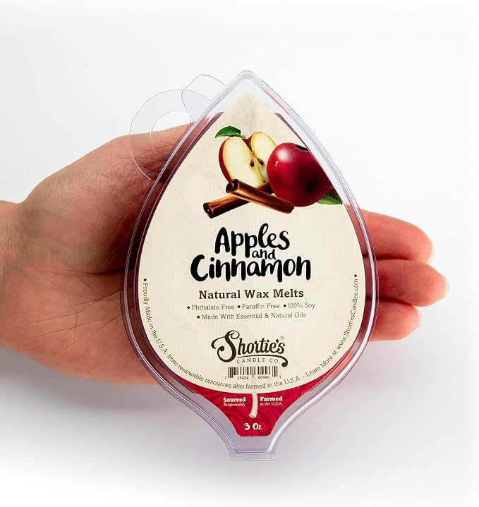 Shortie's Candle Company Apples & Cinnamon Natural Soy Wax Melts - 1 Highly Scented 3 Oz. Bar - Made with 100% Soy and Essential Fragrance Oils - Phthalate & Paraffin Free, Vegan, Non-Toxic