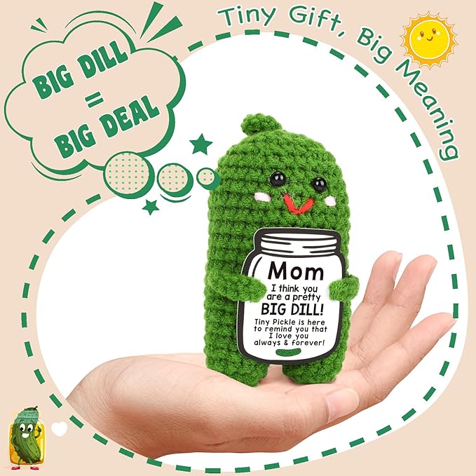 MAMAGIFTREE Birthday Gifts Christmas for Mom from Daughter or Son, I Love You Best Mom Ever Gift Funny Crochet Pickle Plush, Cute Handmade Mom Present, Unique Stocking Stuffer for Mama, Mother in Law