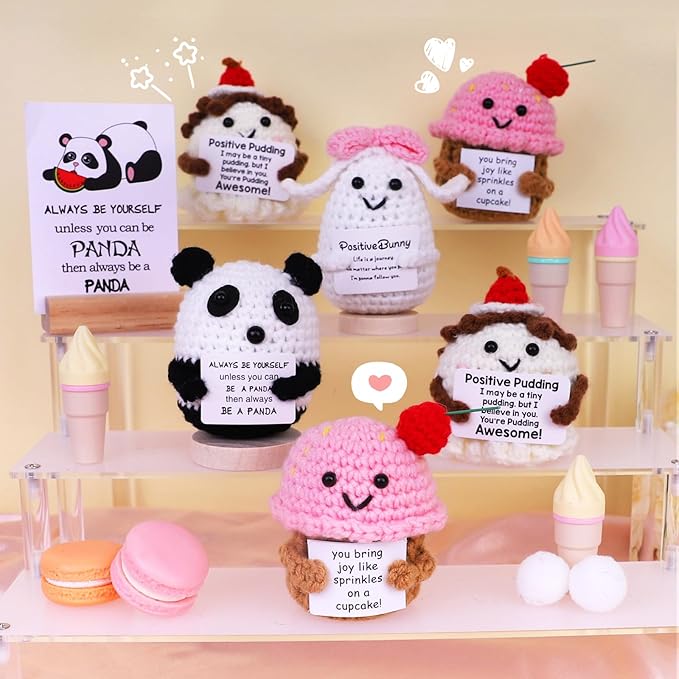 PARTY TONIGHT Cute Funny Positive Bunny Inspirational Gifts, Knitted Emotional Support Crochet Bunny Cute Positive Crochet Animals Creative Knitted Birthday Christmas Girls Gifts