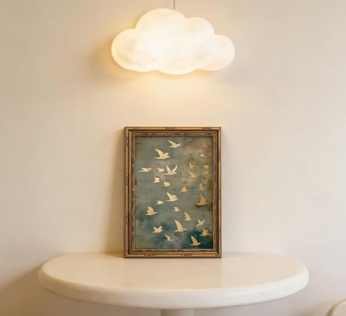 Vintage Gold Framed Wall Art, Golded Inspired Abstract Birds Canvas Prints, Flock of Flying Birds Picture Wall Decor, Rustic Farmhouse Minimalist Animals Poster Artwork for Living Room Bedroom