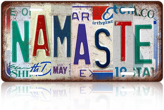Vintage Namaste License Plate Wall Decor Bar Metal Tin Sign 12 x 6 Inches