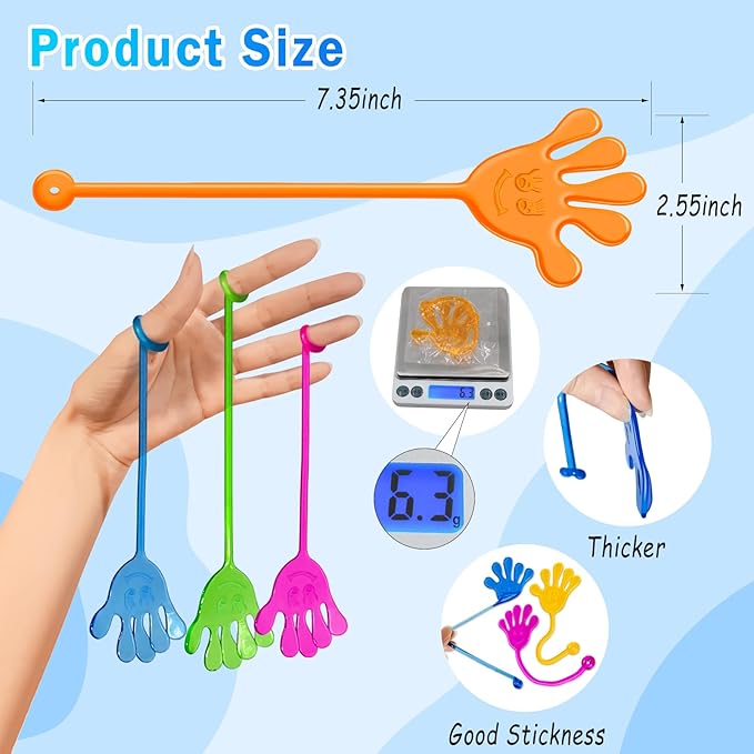 Sticky Hands Bulk 48 PCS Party Favors for Kids 4-8 8-12 Stretchy Sticky Hand Toy Halloween Goodie Bag Stuffers Fillers Mini Treasure Box Toys for Classroom Prizes Student Gifts Birthday Party Supplies