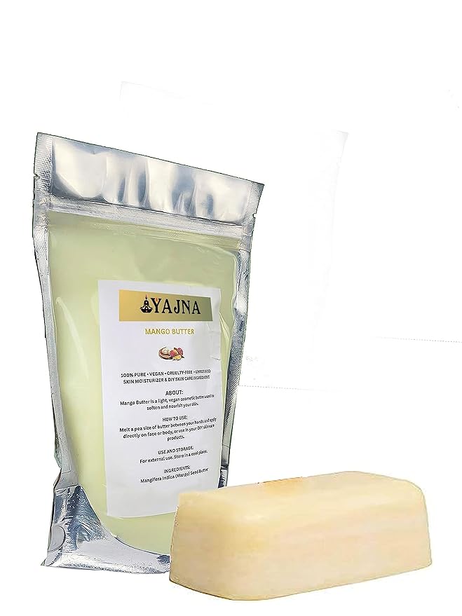 Yajna Organic Raw Mango Butter 100% Pure,Natural & Unrefined| Skin Moisturizer For Face, Body & Hair| 4 OZ/115 GM Ivory/White Grade A | DIY Creams, Balms, Lotions, Soaps| Softens Dry & Tough Skin