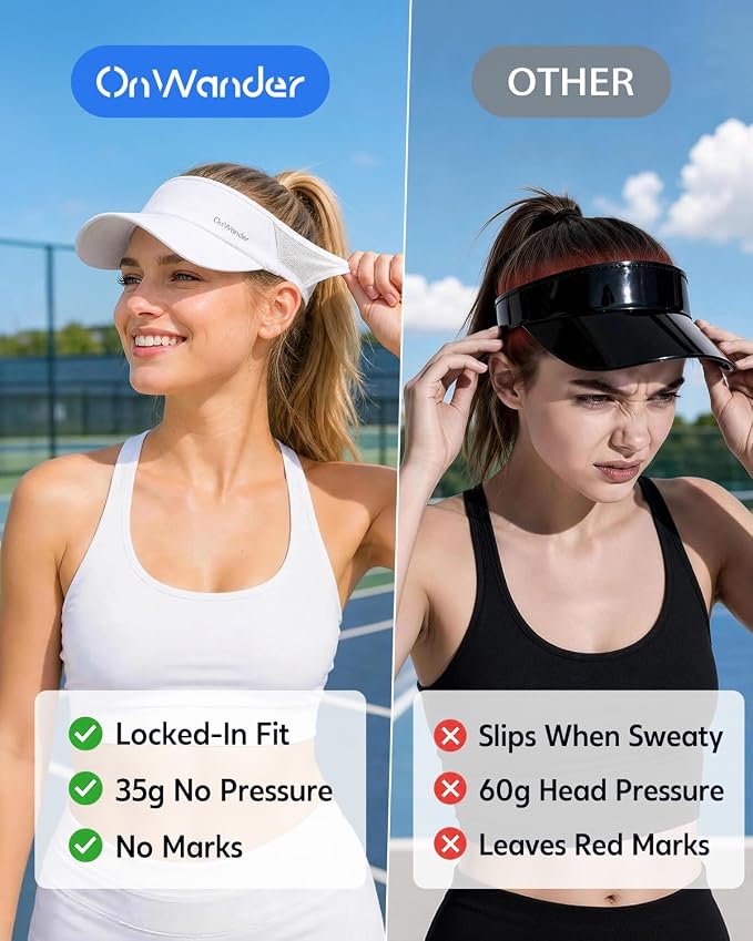 Sport Sun Visor Hat for Women Men - Lightweight Stretchy Polyester Spandex Quick Dry Sweatband Wrinkle Resistant