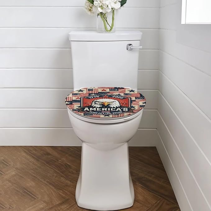 American Flag Toilet Seat Covers Elongated for Bathroom Universal Toilet Tank Cover Replacement Washable Dust Covers Universal Toilet Tank Cover Patriotic Decorations for Home,Easy to Clean