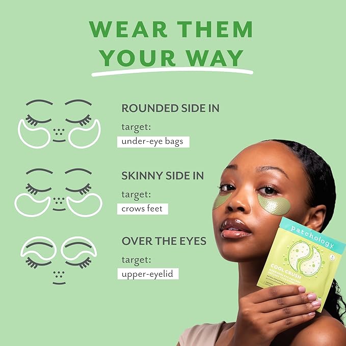 Patchology Serve Chilled Cool Crush Hydrogel Under Eye Patches for Puffiness – Cryo-Inspired Cooling | No-Slip Grip-Tech | Peptides, Caffeine, Cucumber, Arnica | 5 Pairs
