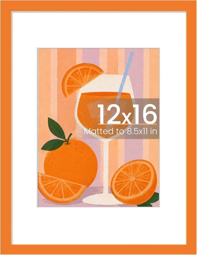 upsimples 12x16 Picture Frame, Display Pictures 8.5x11 with Mat or 12 x 16 Without Mat, Wall Hanging Photo Frame, Orange, 1 Pack