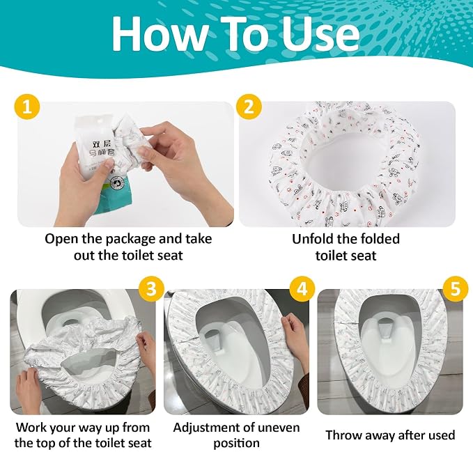 RAINFLOW Portable Toilet Mat - Disposable Toilet Seat Cover Waterproof Non-Woven Fabric Printed Individually Wrapped for travel,Hotel,Hospital and Public Toilet(15Pcs)