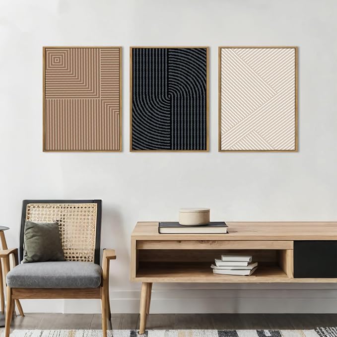 ANHUIB Neutral Canvas wall art Boho Modern Wall Decor Abstract Line Painting 12x16 Inch Set of 3 for Living Room Bedroom Bathroom