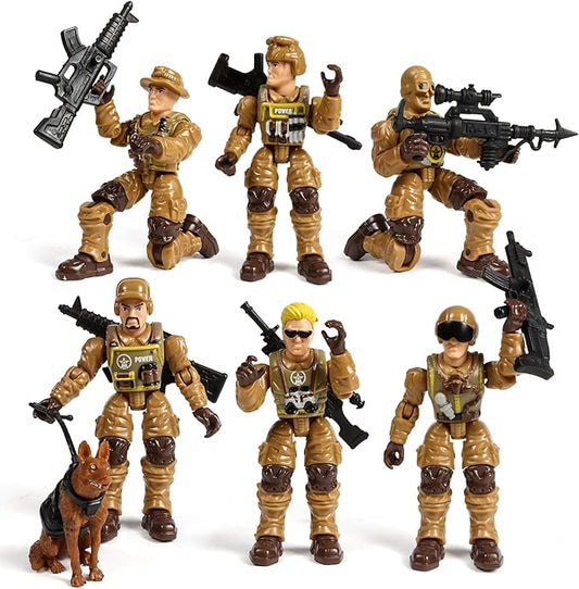 HAPTIME Army Men Action Figures with Weapons, Toy Soldiers for Boys, Plastic Army Toys for Boys 6-8, Birthday Gift for Military Collectors (6Pcs Yellow)
