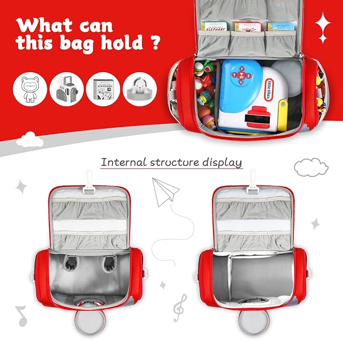 Carrying Case Compatible with Little Tikes for Story Dream Machine Books Starter Set, Portable Storage Bag with Handle and Shoulder Strap for Storytime, Storybook, Character Accessories (Red)