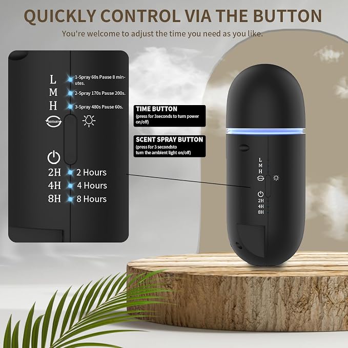 Hotel Scent Diffuser Kit for Home, Includes 2 Premium Oils, Waterless Essential Oil Aromatherapy Diffuser Cover 3500 Sq.ft. App Control,Powerful Nanotechnology System for Large Room Office Spa-Black