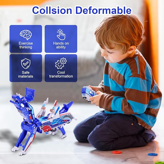 Collision Transforming Dinosaur Car Toys,2 in 1 Magnetic Cars Collision Transform into Dino Toys,Car Robot for Boys Girls Toy Age 2-12, Christmas Birthday Gift