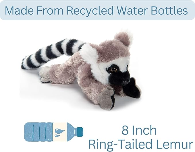 The Petting Zoo Ring Tailed Lemur Stuffed Animal Plushie, Gifts for Kids, Scoopz Wildlife Animals, Lemur Plush Toy, 8 inches