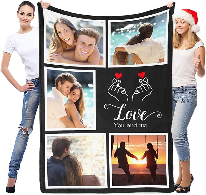 inkArts Personalized Blanket with Photo, Custom Blanket, Customized Photo Blankets, Customizable Picture Blankets, Personalized Anniversary Couple Gifts for Her Him Women Men