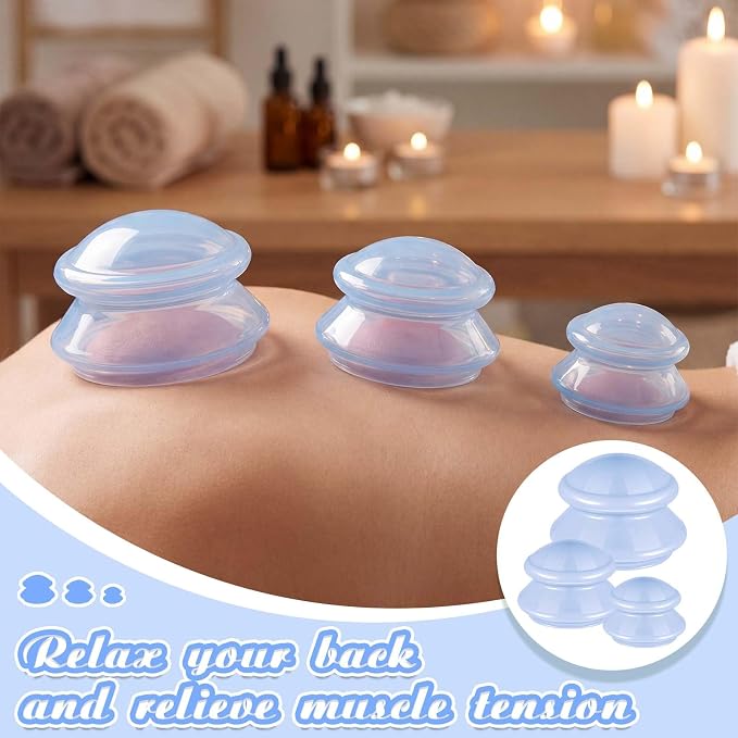TrelaCo 6 Pcs Cupping Kit for Massage Therapy 3 Sizes Silicone Cupping Set Chinese Massage Therapy for Studio Household Cellulite Joint Pain Muscle Pain(Light Blue)