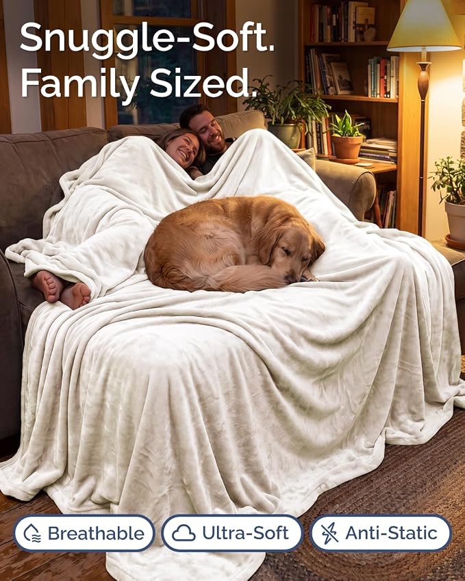 Ultra Soft Fleece Blanket Giant Blanket Size - Flannel Fleece Luxury Blanket - Lightweight for Couch Bed Chair - Thick, Warm and Breathable - All Season Cozy, Cream