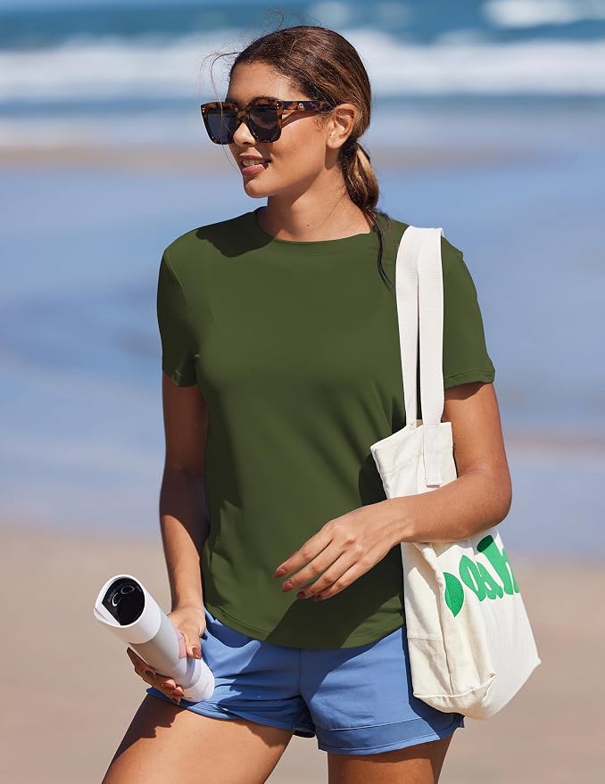 PINSPARK Soft Workout Tops for Women UPF 50+ Sun Protection Shirt Quick Dry Athletic Running Hiking Travel Basic Tee Shirts