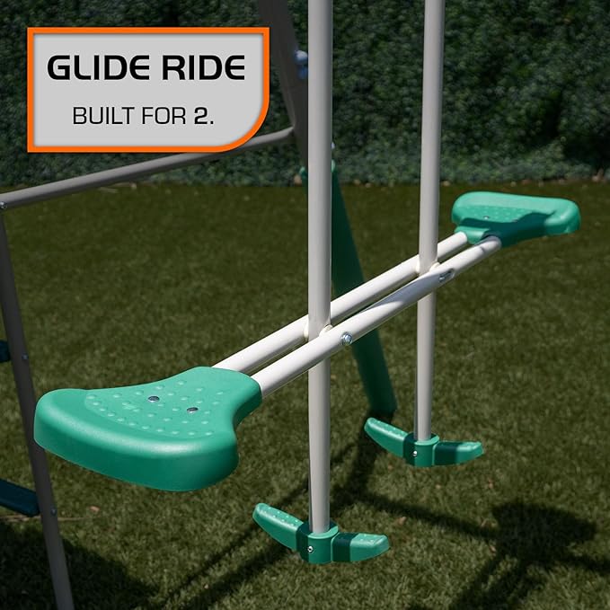 The Swing Company 600LBS Yonkers Metal Swing Set, Outdoor Backyard Playset Kids Aged 3-8 with 2 Swings, Glide Ride, Trapeze, 5ft Slide, Anchor Kit, 6ft Durable Steel Frame