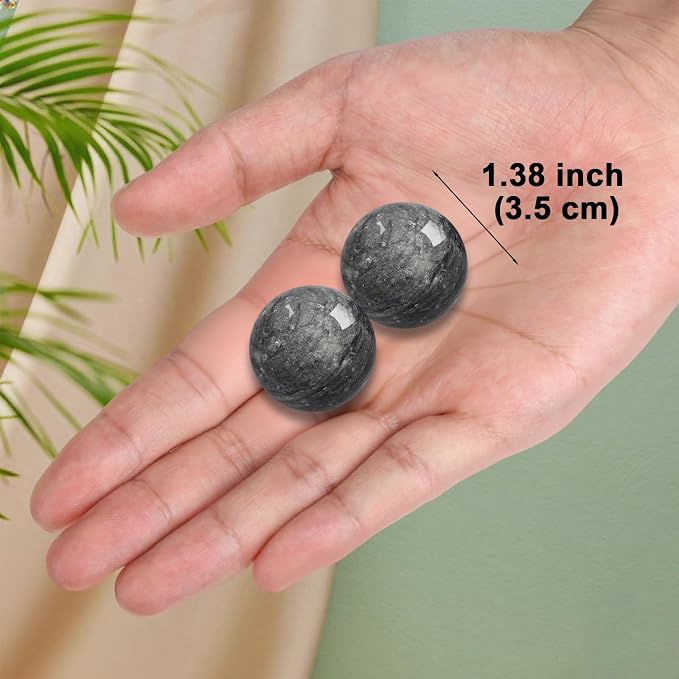 Traditional Chinese Baoding Balls, Marble Health Exercise Stress Relief Balls, Dark Grey, 2-Piece Set (Dark Grey, Small-1.38")