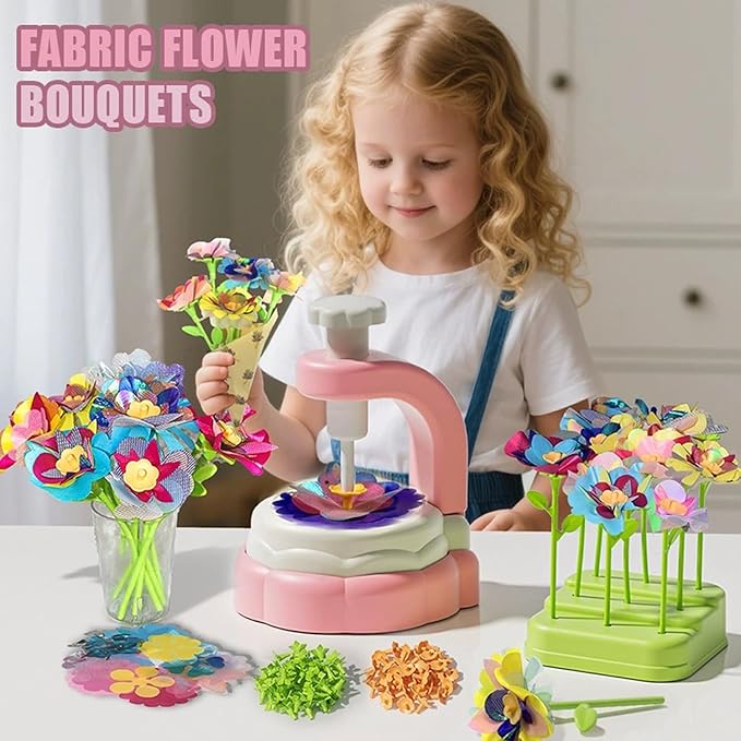 YiYeah Fabric Flower Bouquets Toys, Flower Making Kit, DIY Arts & Crafts Kit for Kids Age 4 5 6 7+, Flowers Market Toy Educational Activity and Birthday Gift Toys Gifts Ideas for Boys Girls