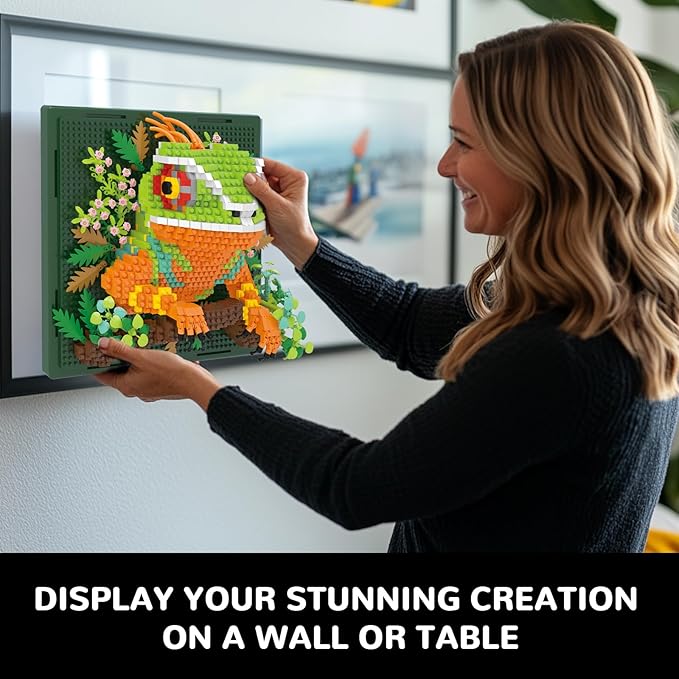 Chameleon Animal 3D Wall Art Micro Mini Building Blocks Set, Unique Home Wall Decor or Table Display, No Compatible with Lego Set, Ideal Gift Toy for Adults Boys Girls (1376 PCS)